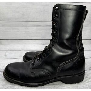 Vintage 1977 Genesco Black Leather Combat Boots Military Lace Up 8.5R Mens